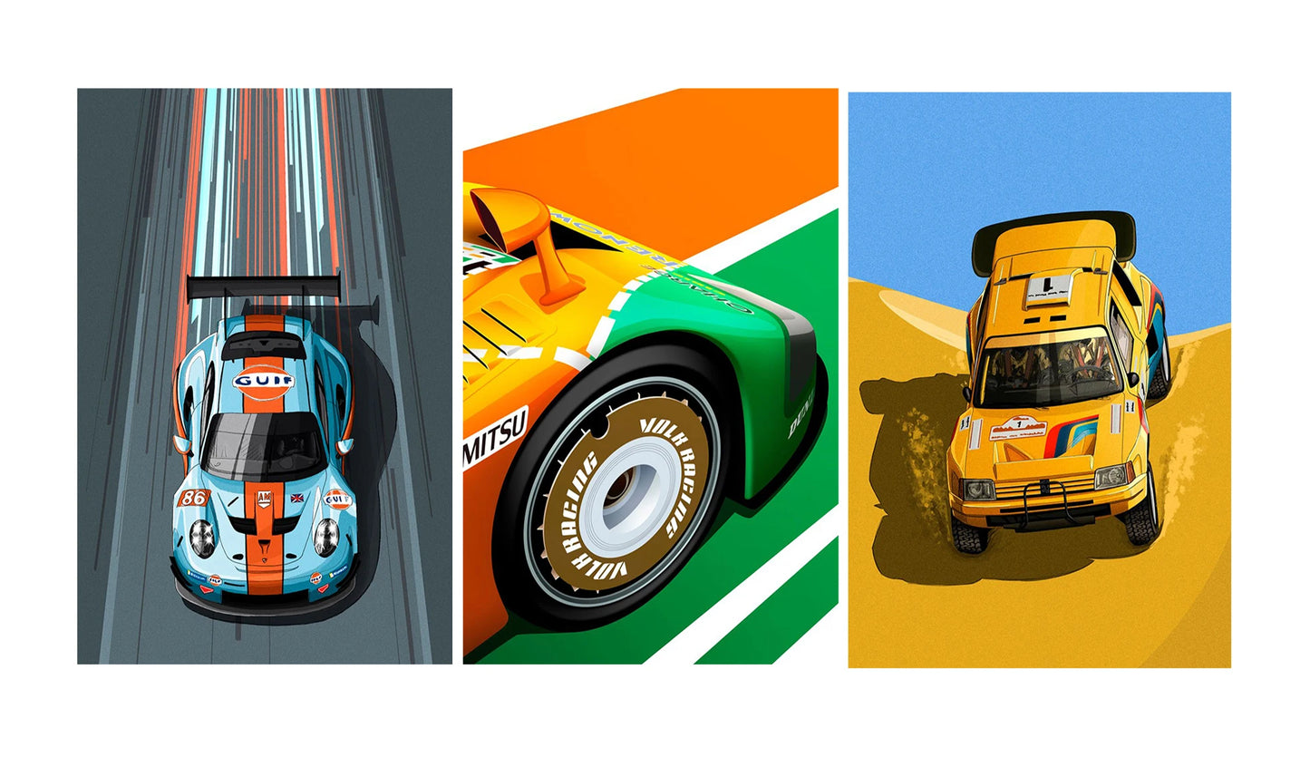 Cartoon Racing Car Canvas Wall Art | Boys Room Motorsport Decor
