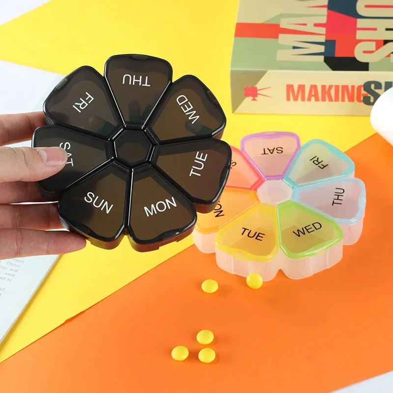 New 7 Days Round Portable Medicine Pill Box Mini Small Travel Vitamin Cases Container Organizer Storage Tablet Fish Oils Tools Peaceful Pleasures Health and Wellness