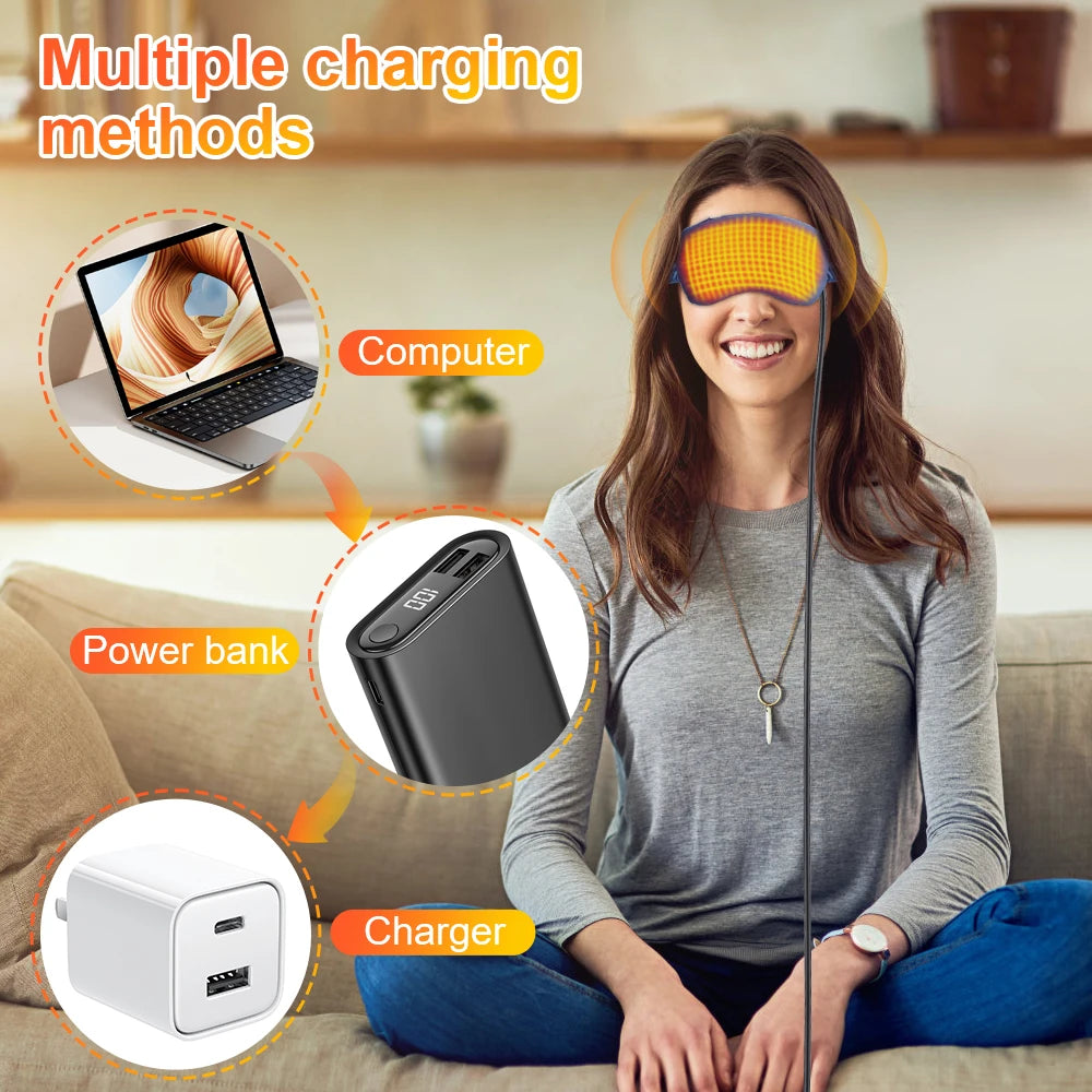 USB Eye Massager Heated Eye Shade Relieve Eye Fatiuge Remove Dark Circles Hot Eye Cover for Night Sleep Travel Office Eye Mask Peaceful Pleasures Health and Wellness