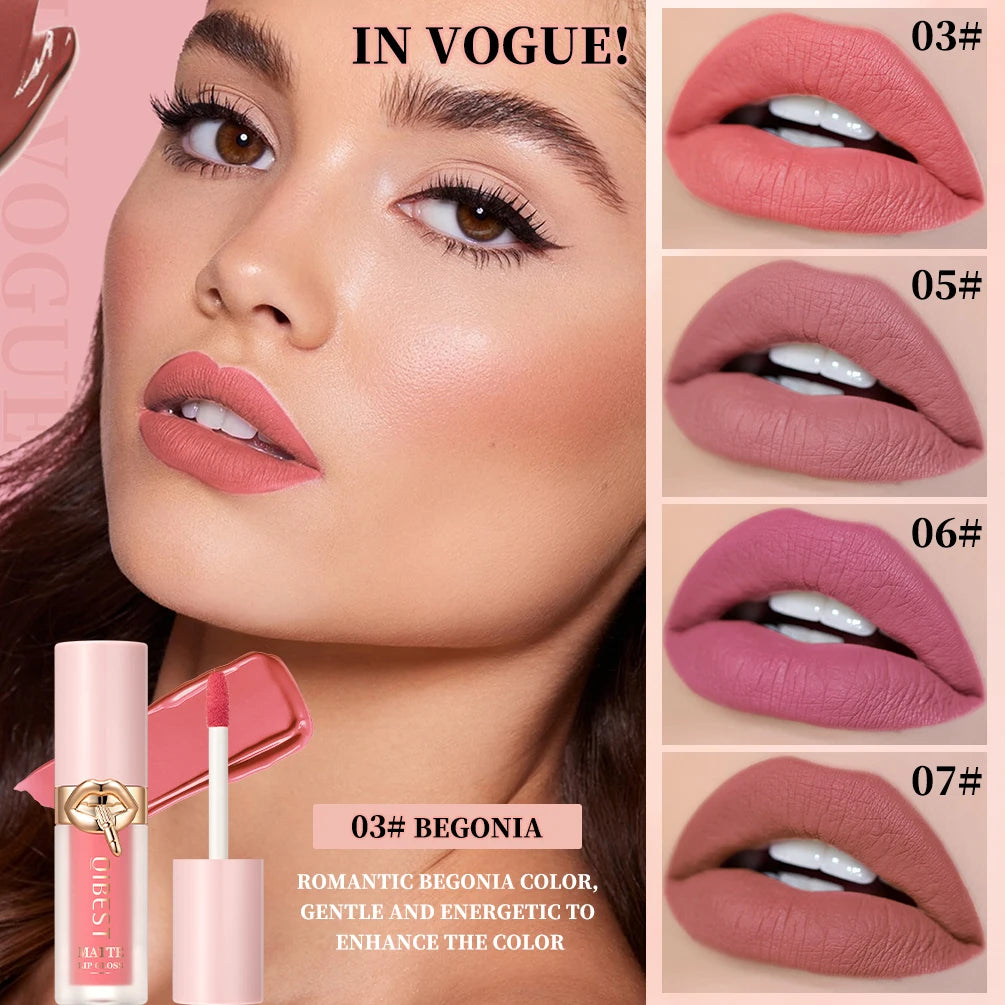 QIBEST Matte Liquid Lipstick Lasting Velvet Nude Lip Gloss Non-stick Cup Waterproof Purple Red Lip Glaze Tint Cosmetic For Women Peaceful Pleasures Health and Wellness