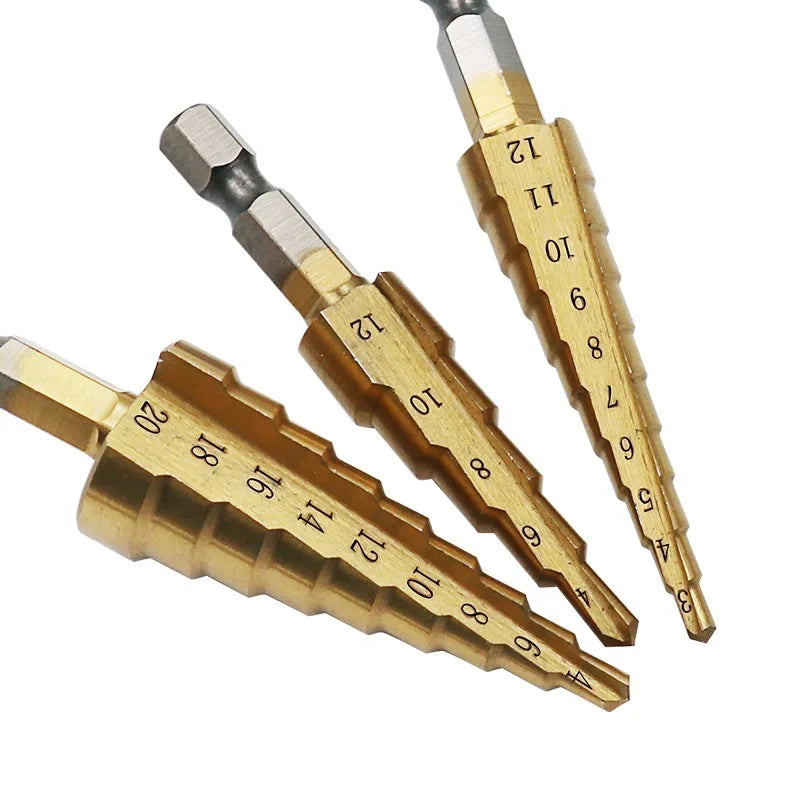 HSS Titanium Step Drill Bit Set 3–20mm | 3-Piece Cone Bit Kit Peaceful Pleasures Health and Wellness