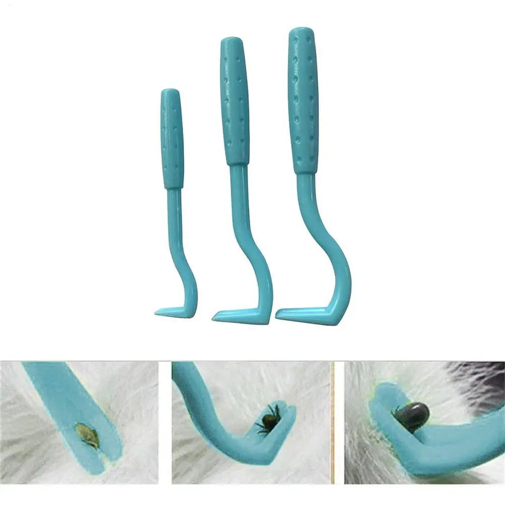 3-Pack Tick & Flea Remover Hook Tweezer Set for Cats & Dogs