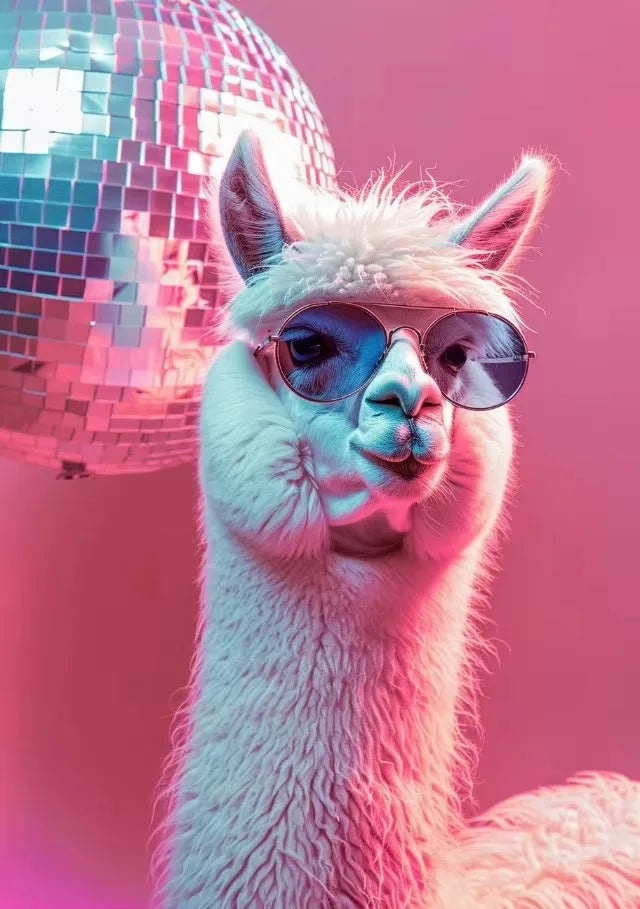 Disco Pink Funny Animal Canvas Wall Art – Kitten Llama Koala