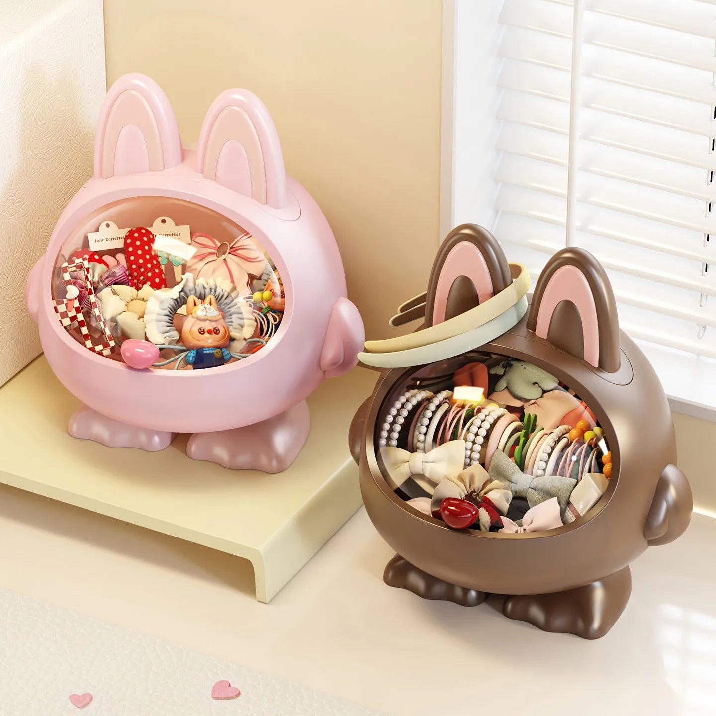 Cute Cartoon Large Capacity Plastic Desktop Storage Box Hair Clips Jewelry Mini Hair Accessories Organizer for Girls Bedroom Peaceful Pleasures Health and Wellness