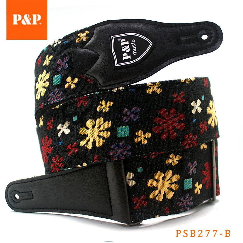 P&p Adjustable Embroidered Cotton Guitar Strap Widening Thickening