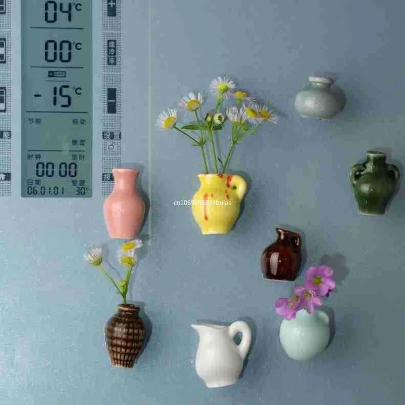 New Mini Ceramic Small Vase Refrigerator Stickers Creatives 3D Three-dimensional Home Decoration Magnet Home Decor Items Fridge Peaceful Pleasures Health and Wellness