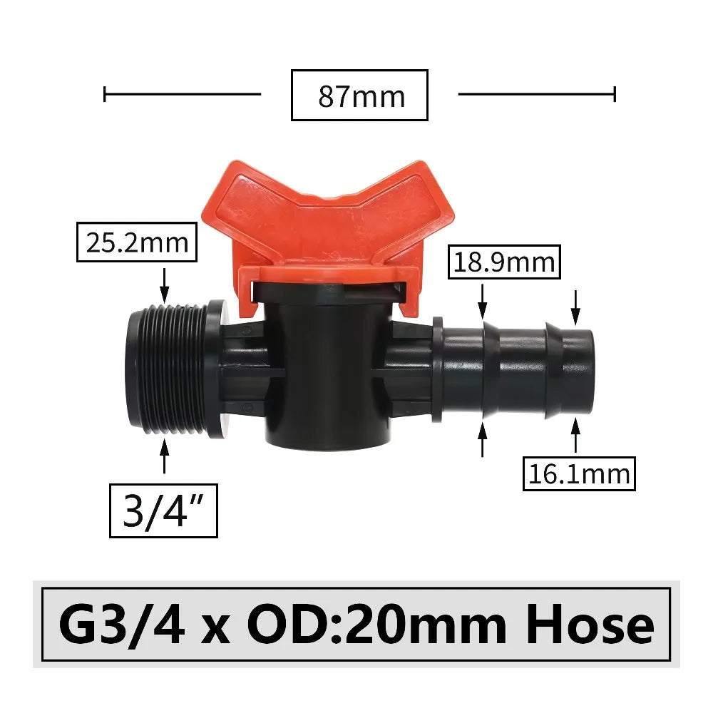 Connectors With 1/2 3/4 Inch Thread Drip Irrigation System Fitting 4/8/10/12/16/20/25mm Hose Barbed Mini Valve Garden Tap Barb Peaceful Pleasures Health and Wellness L