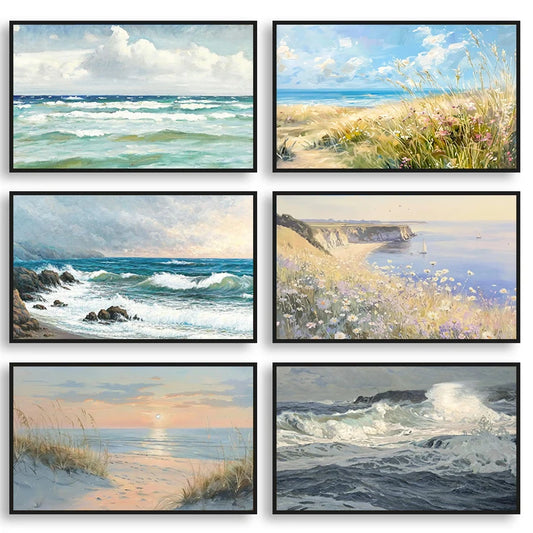 1Pc Frameless Classic Sunlight Beach Natural Landscape Canvas Print Sea Scenery Posters Art Wall Picture for Modern Living Ro Peaceful Pleasures Health and Wellness