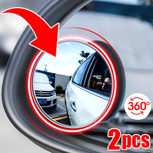 2Pcs Car Round Frame Convex Wide-angle Clear Rearview Auxiliary Car Mirror 360 Degree Blind Spot Mirror Adjustable Driving Peaceful Pleasures Health and Wellness