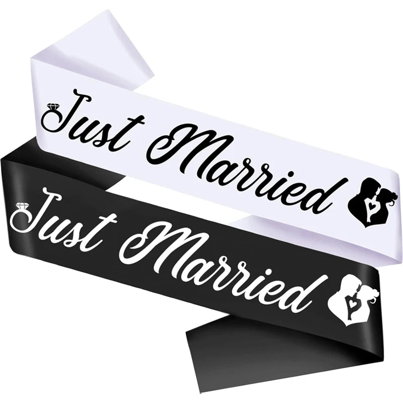 Just Married Sash Set 2pcs – Black & White Bridal Party Bridal Party Sash Peaceful Pleasures Health and Wellness sash set 2pcs 9x150cm