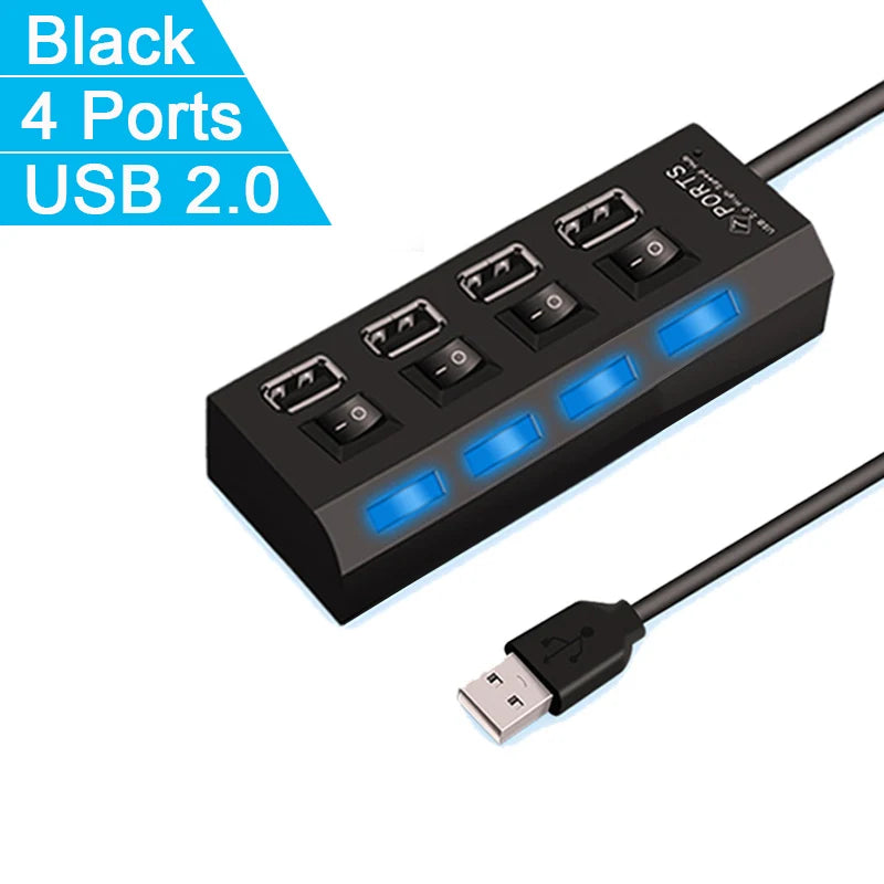 4/7 Port USB 2.0 Hub Splitter with LED Switch | PC & Laptop