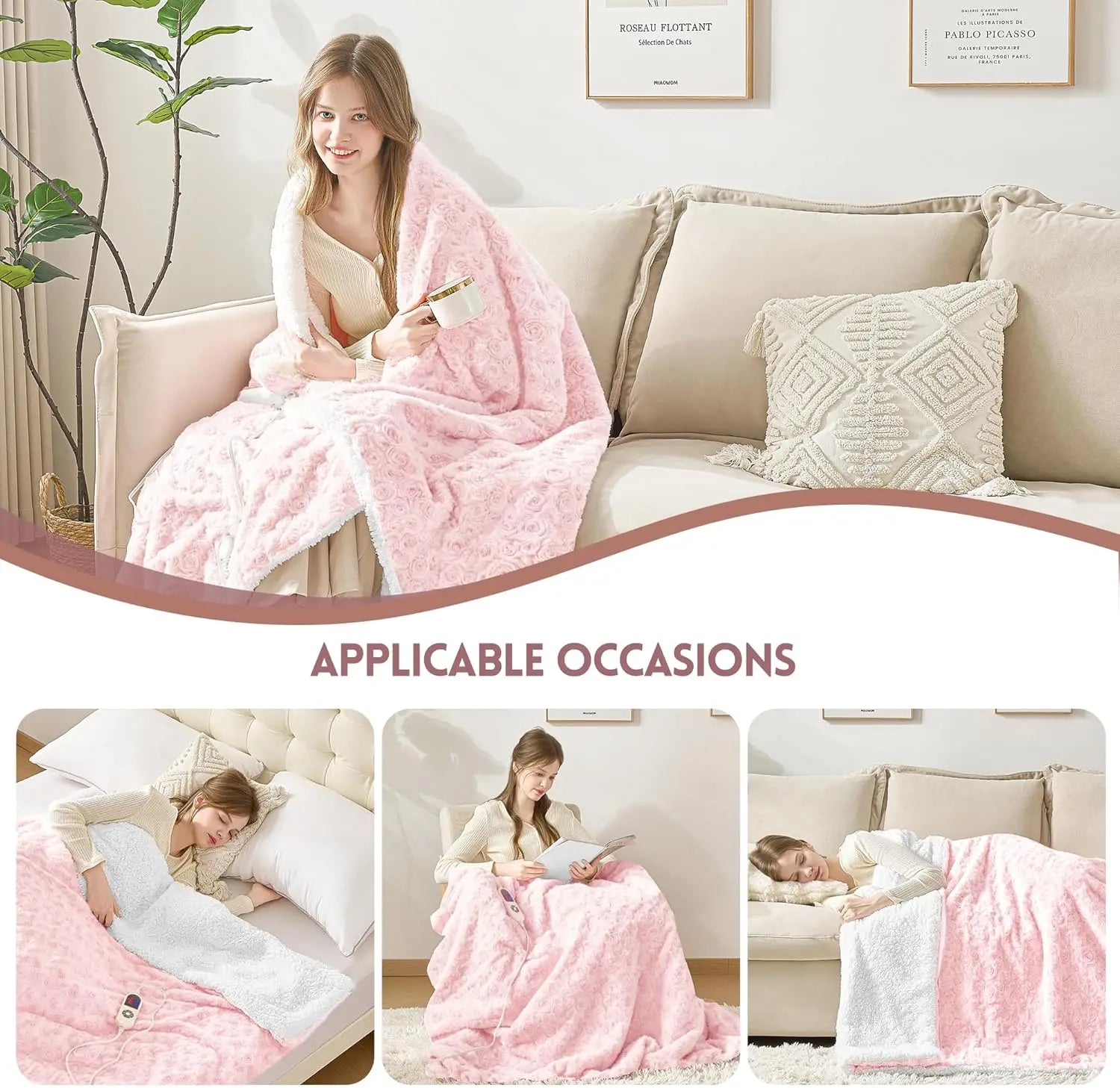 Twin Size Electric Heated Blanket – Faux Fur Sherpa, 6 Heat Settings & Auto-Off Peaceful Pleasures Health and Wellness