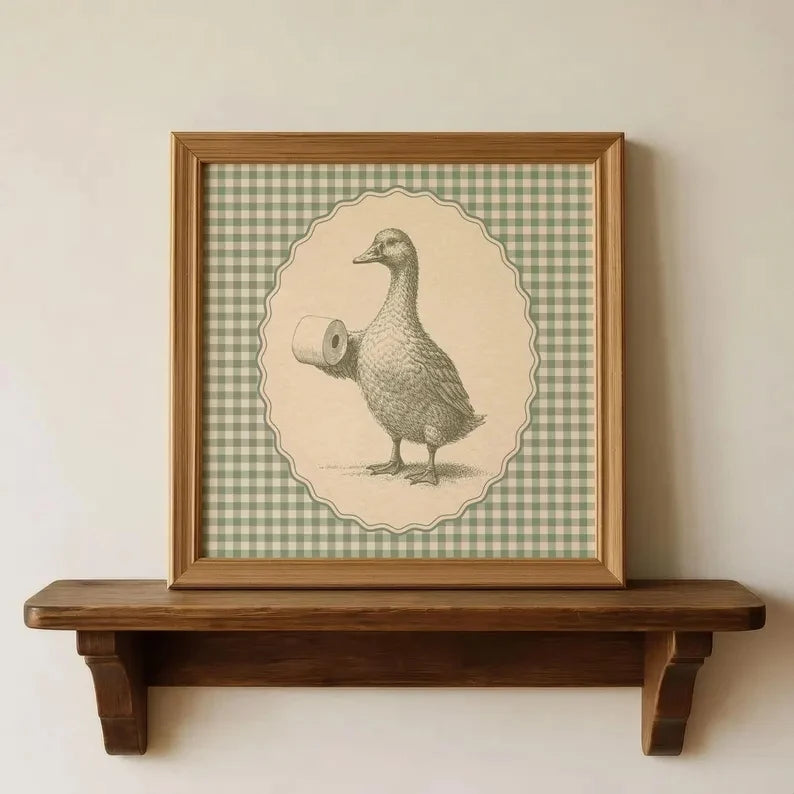 Retro Green Gingham Duck Canvas Wall Art Print | Home Decor