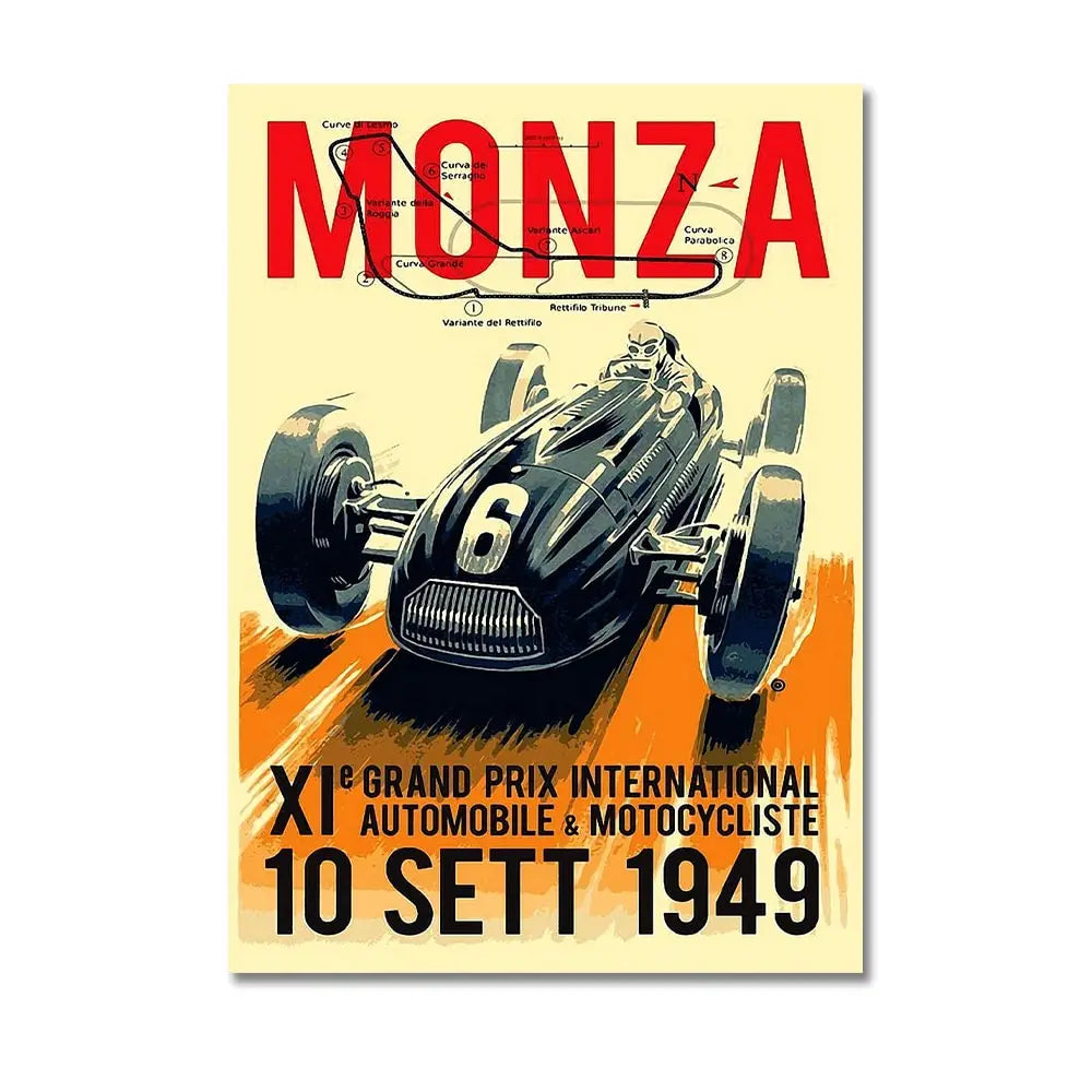 Monaco Grand Prix Vintage Racing Canvas Wall Art Print