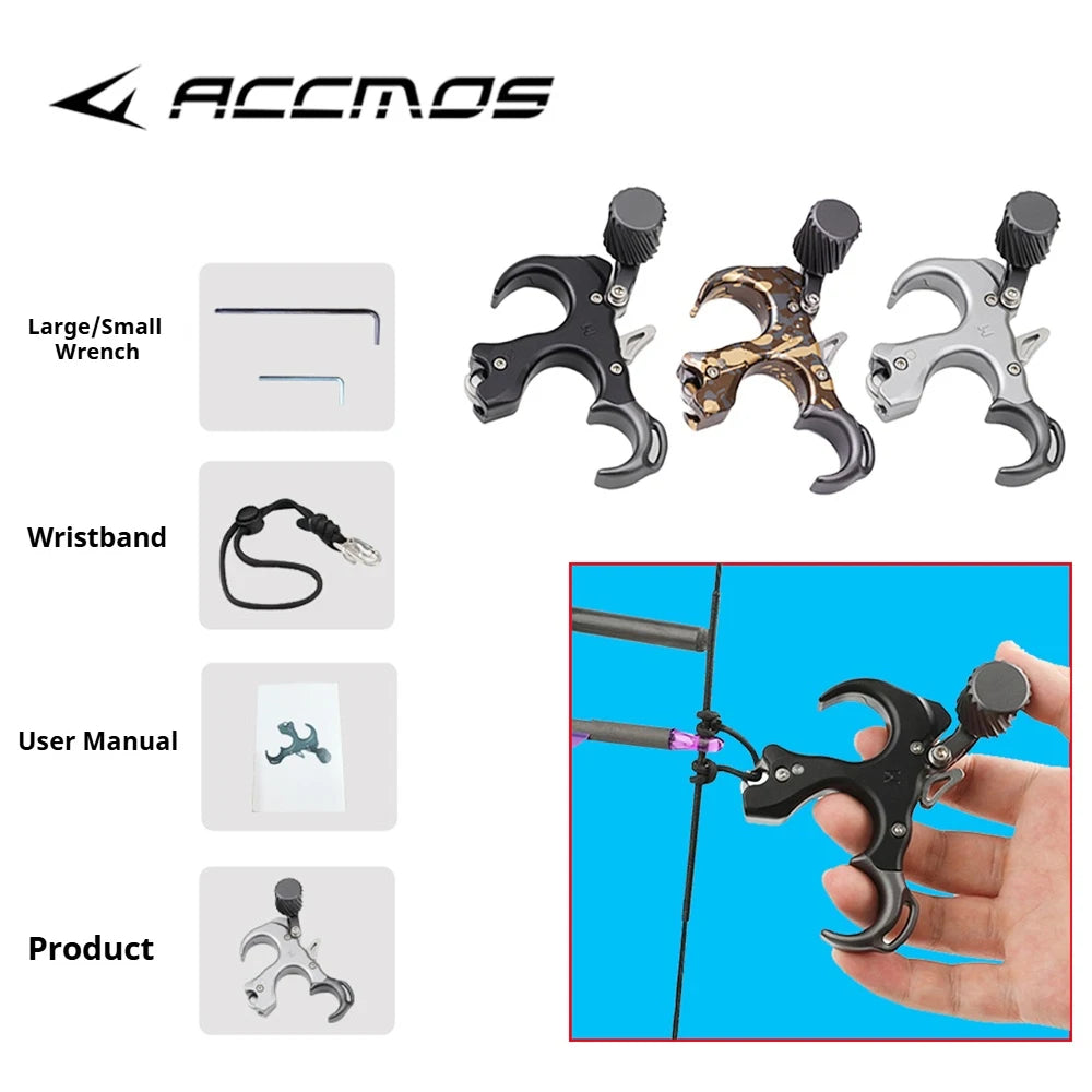 Archery UV Compound Bow Release 3 Fingers Aid Device Grip Shooting