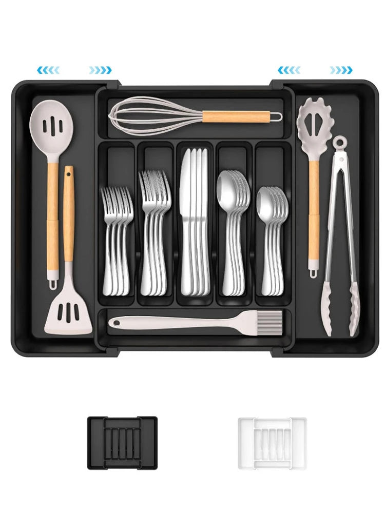 Utensil Organizer for Kitchen Drawers, Expandable Cooking Utensil Tray, Adjustable Cutlery Silverware Flatware Holder, Plastic Peaceful Pleasures Health and Wellness