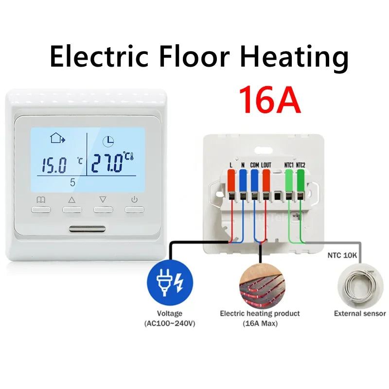 2024 New WiFi Programmable Thermostat Hot Floor 220V 16A Electric Home Floor Heating Temperature Controller APP Remote Control Peaceful Pleasures Health and Wellness Electric-No WiFi AC100-240V