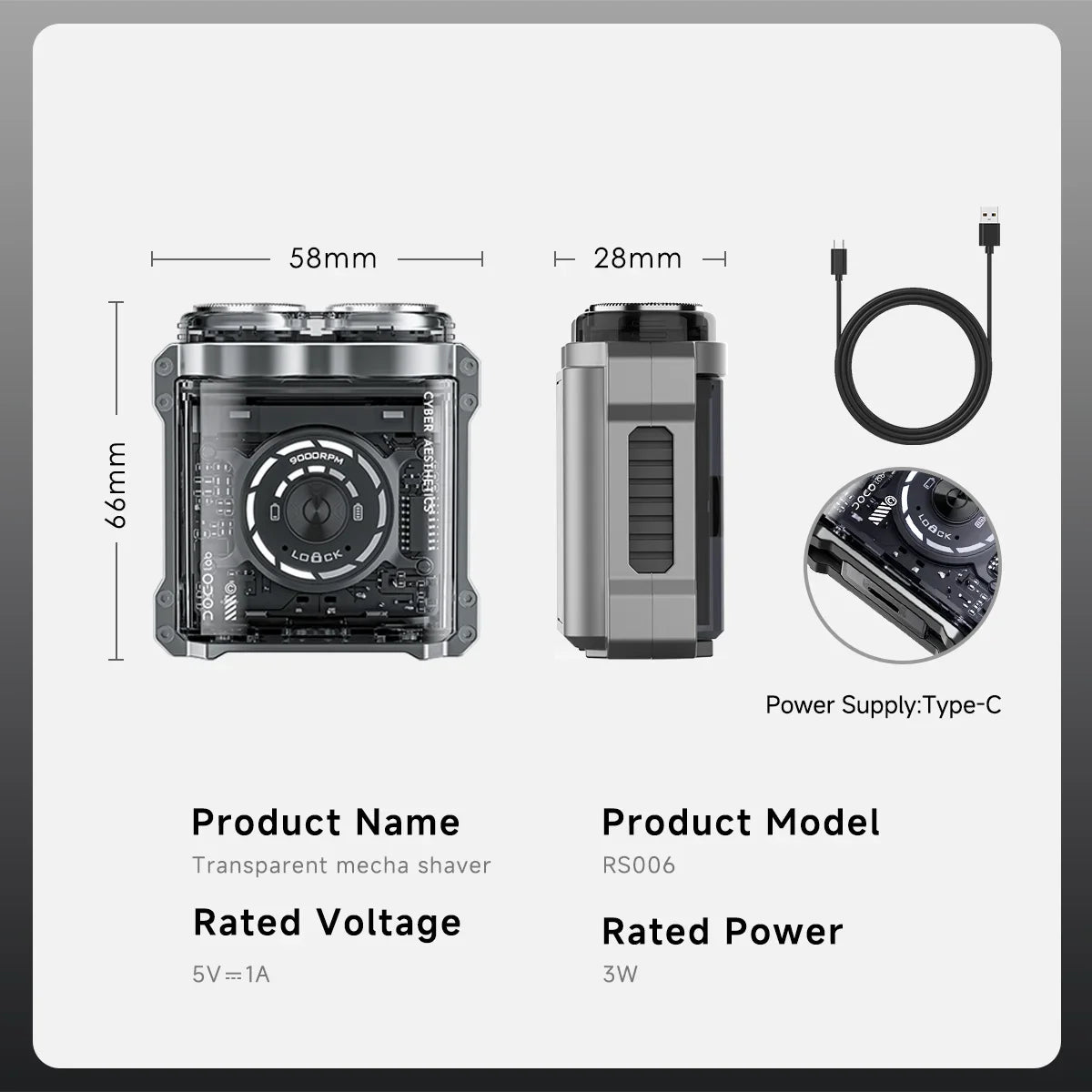 DOCOLAB Mini Portable Electric Rotary Shaver for Men | Metal