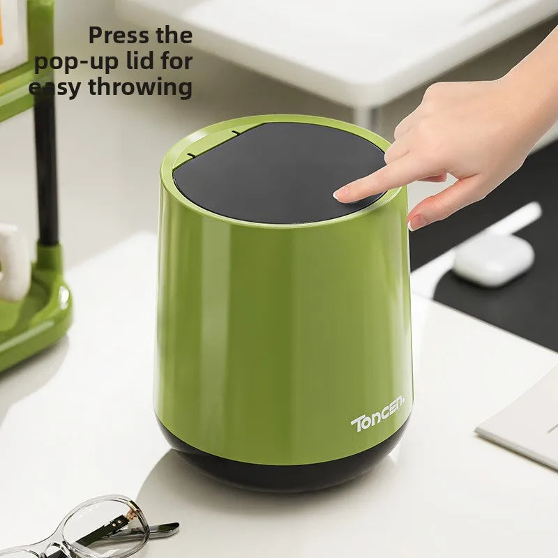 Press-Type Desktop Trash Can, Multi-Functional Covered Waste Bin for Office Bedroom & Living Room - Space-Saving & Odor Control Peaceful Pleasures Health and Wellness