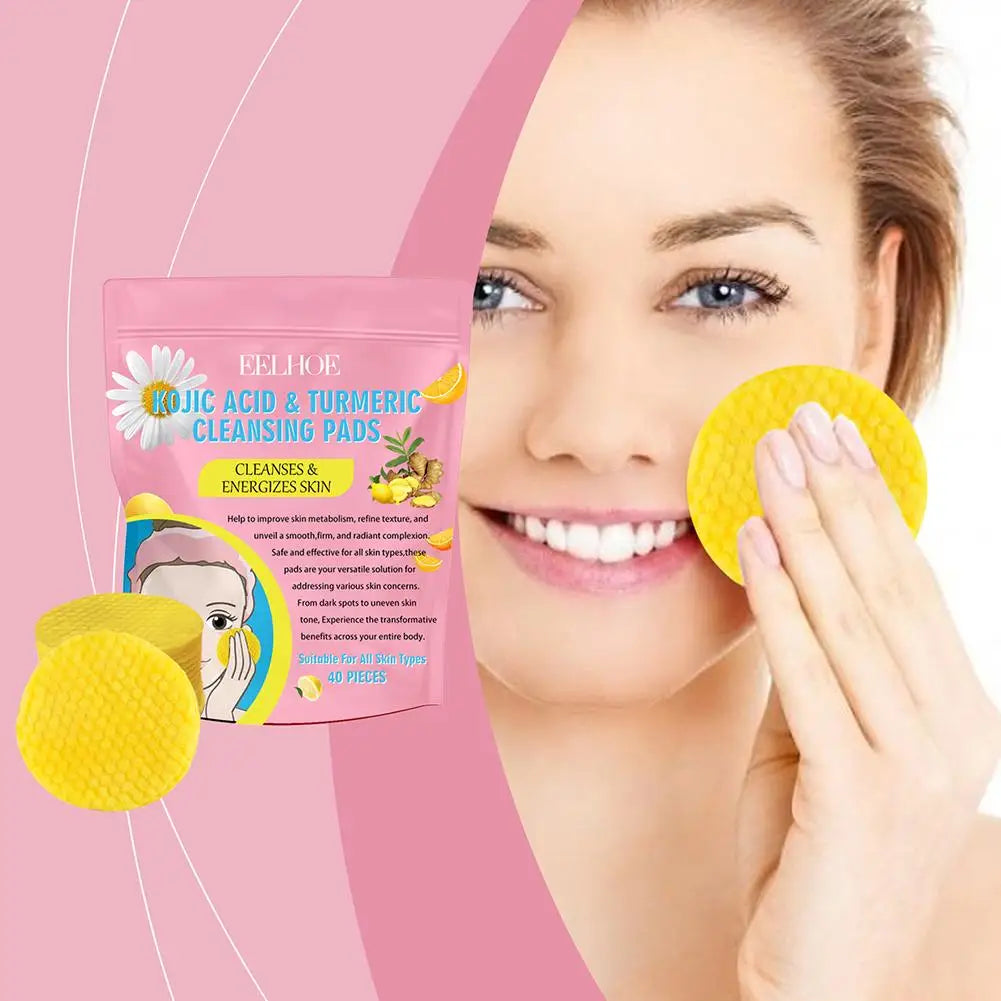 40/50pcs Turmeric Kojic Acid Cleansing Pads Exfoliating Pads Facial Sponges For Cleansing Exfoliating Daily Cleansing Skin Care Peaceful Pleasures Health and Wellness