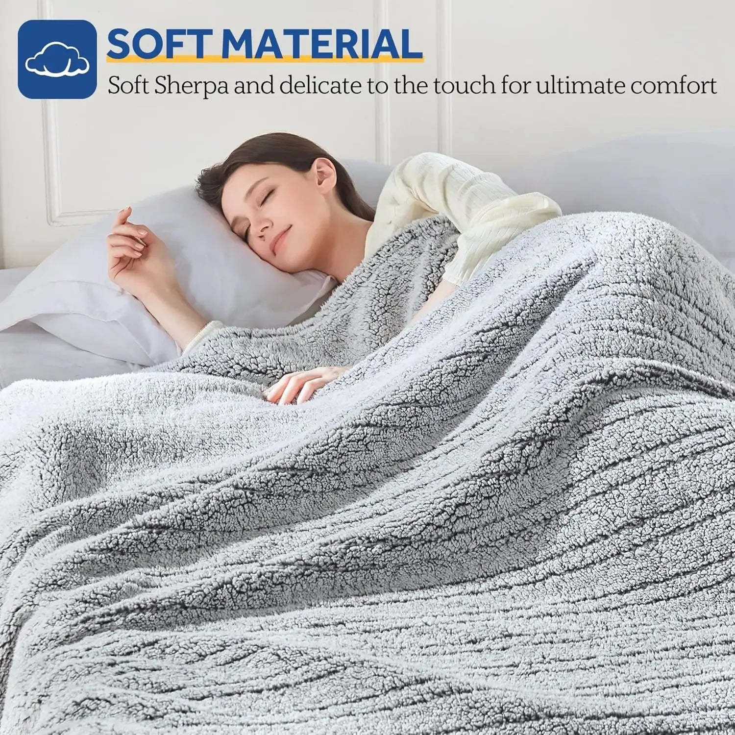 Electric Heated Blanket Twin Size, Soft Sherpa with 10 Heat Levels & Auto-Off, Machine Washable Charcoal Peaceful Pleasures Health and Wellness
