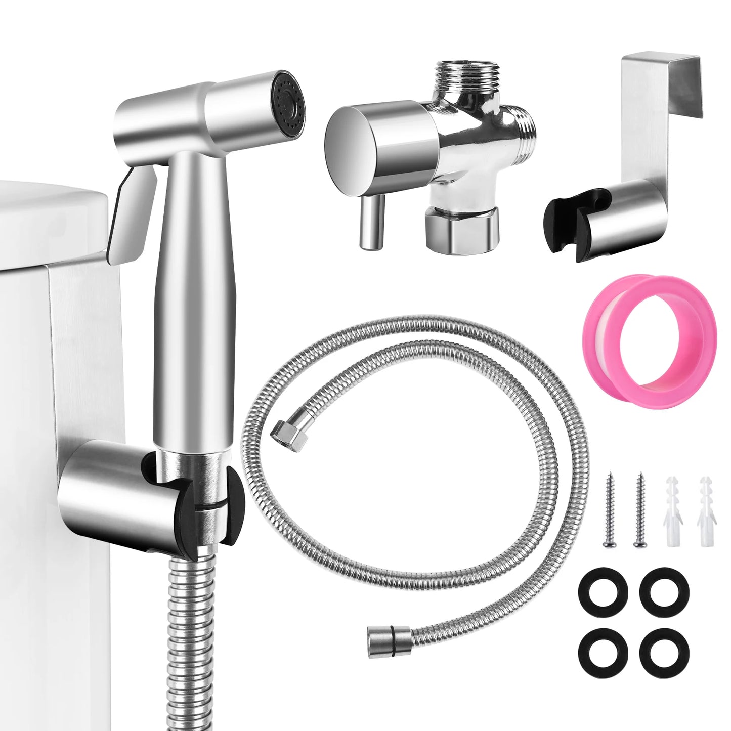 Stainless Steel Faucet Spray Gun Handheld Toilet Bidet Faucet Stainless Steel Hand Bidet Sprayers Brushed Water Sprayer Peaceful Pleasures Health and Wellness USA Single Control 1