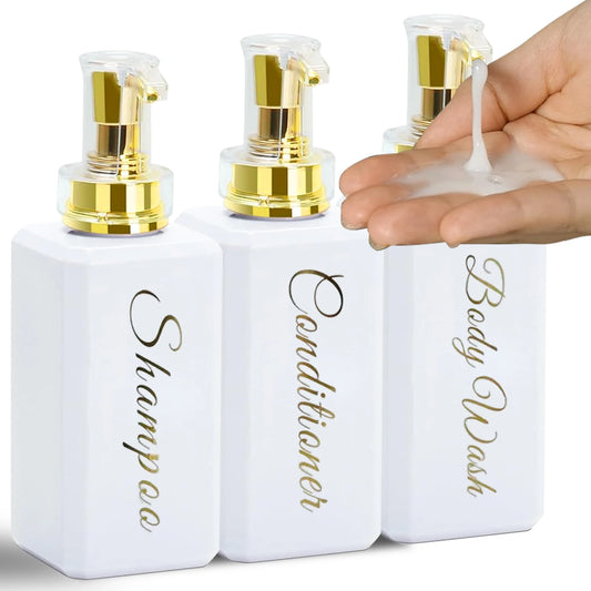 Bathroom Shower Dispenser Shampoo and Conditioner Dispenser with Gold Pump16.9oz Empty Shower Bottles for Bathroom Peaceful Pleasures Health and Wellness