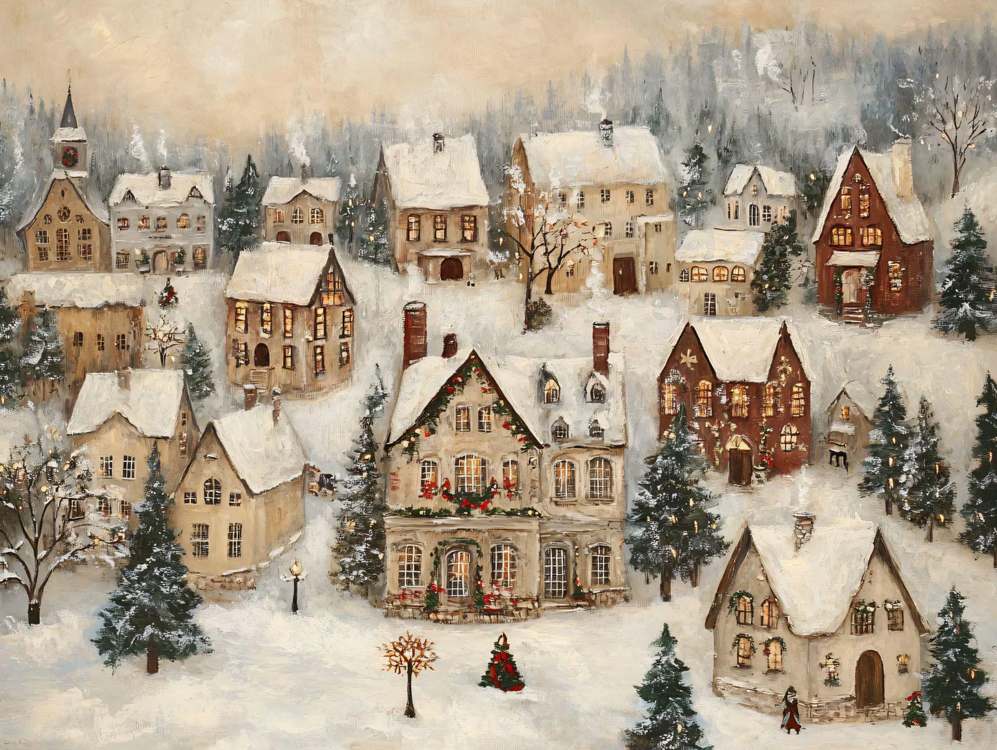Vintage Christmas Train Holiday Winter Snow Farmhouse Town Village Poster Print Canvas Painting for Living Room Home Decor Peaceful Pleasures Health and Wellness 10 20x30cm Unframed