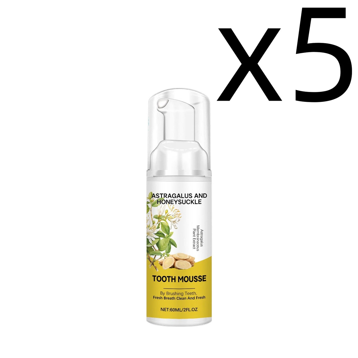 Astragalus Membranaceus Teeth Clean Mousse Reduce Yellowing Improve Mouth Odor Keep Oral Health Gentle Cleaning Foam Teethpaste Peaceful Pleasures Health and Wellness 60ml X 5PCS