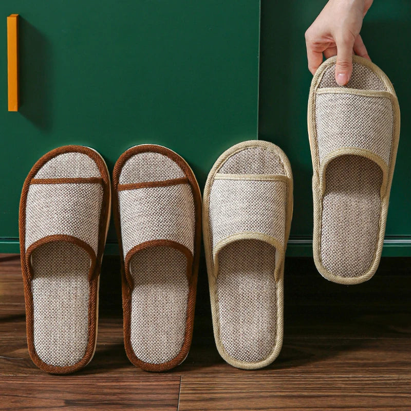 Linen Indoor Slippers Men & Women | Quiet EVA House Shoes
