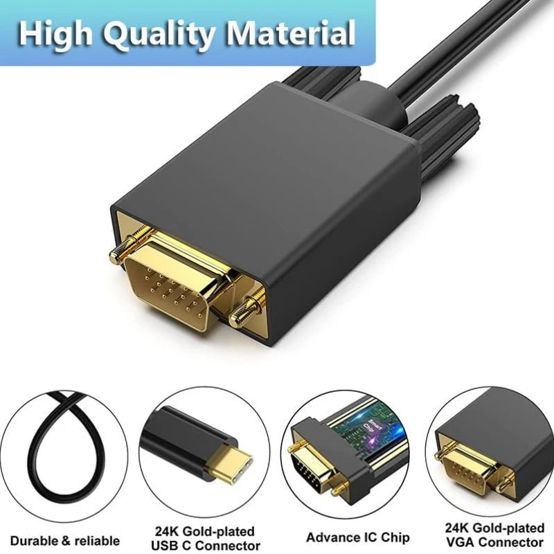 USB C To VGA Adapter USB Type C Cable To VGA for Apple Macbook Air Macbook Pro Input USB-C Cable To VGA Out Up To 1080P Peaceful Pleasures Health and Wellness