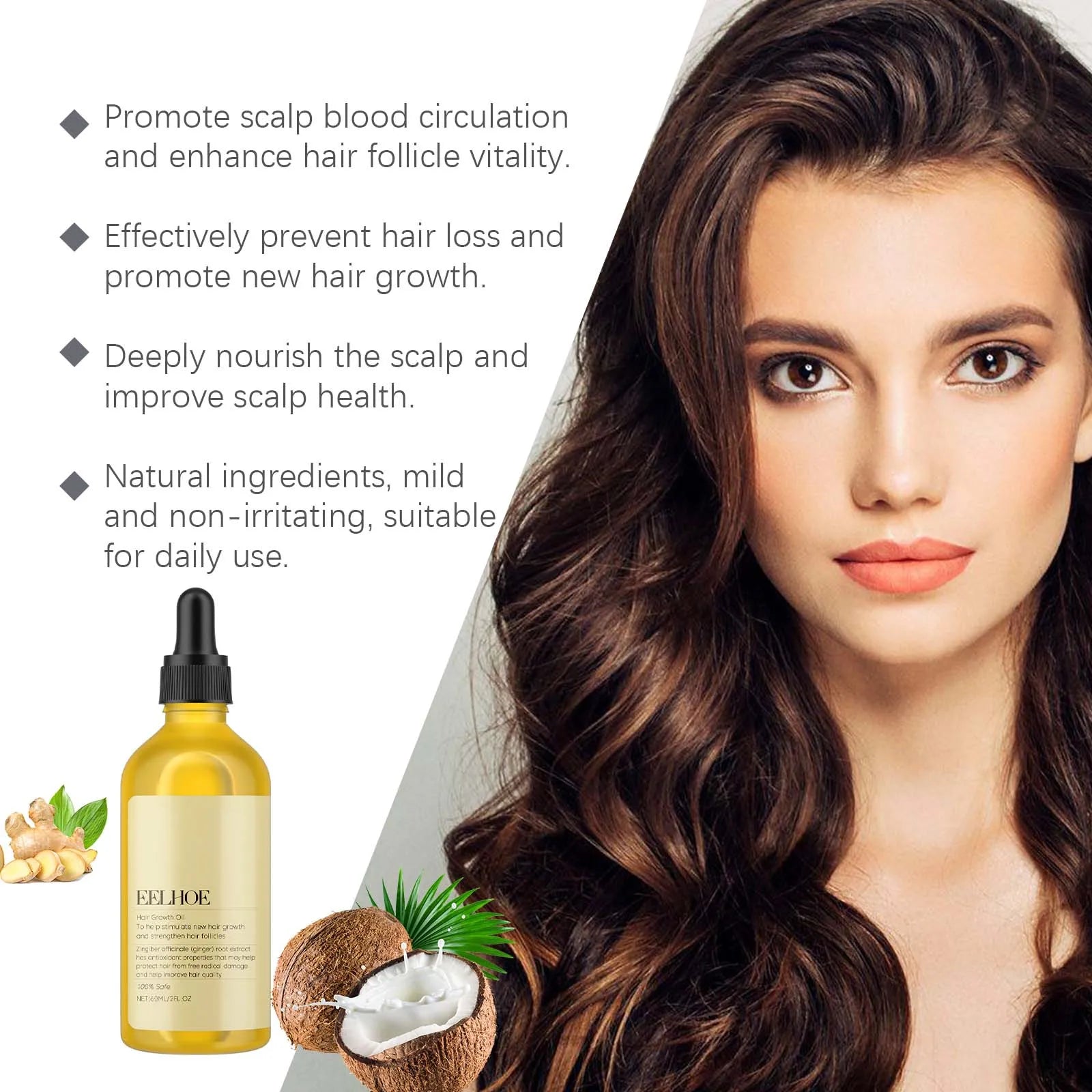 Eelhoe Ginger Hair Oil – Dandruff Relief & Hair Growth 60ml Hair Growth Oil Peaceful Pleasures Health and Wellness