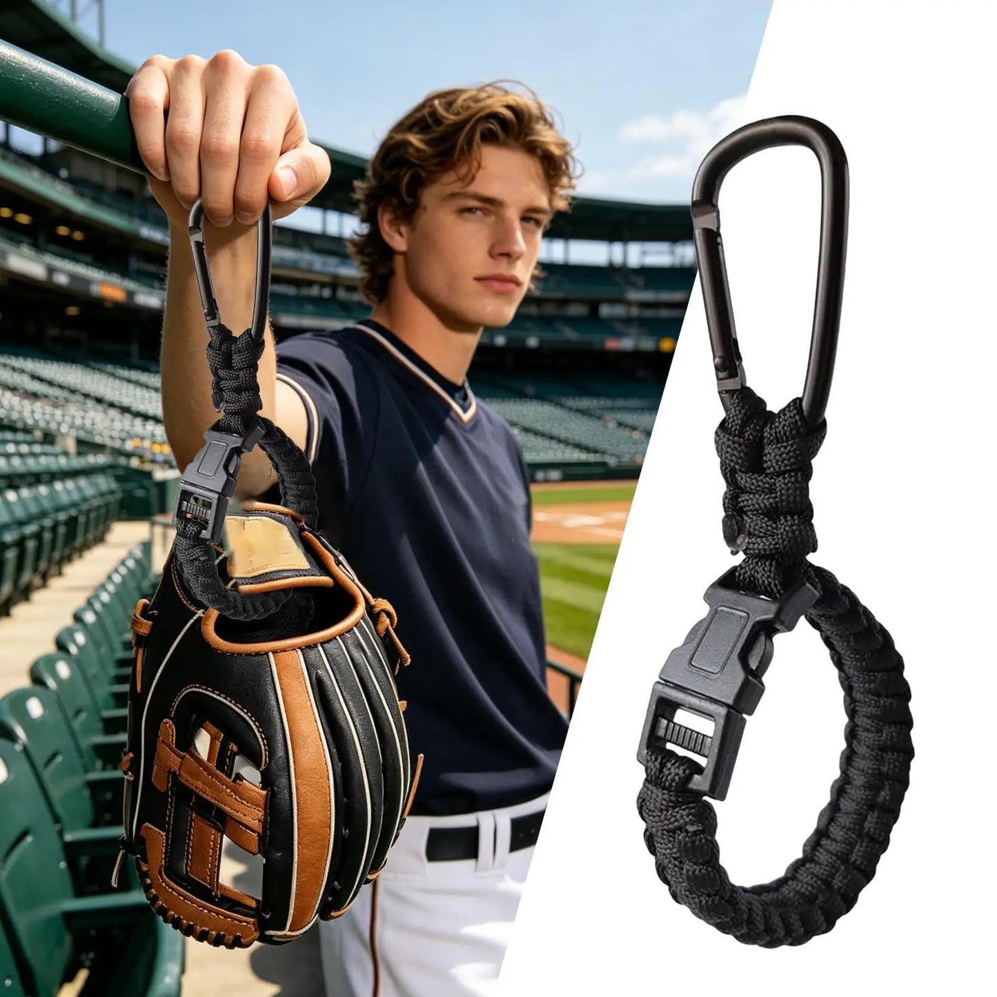 Baseball Glove Holder Clips with Carabiner Hook – 2 Pack