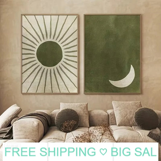 Retro Bohemian Moon & Sun Canvas Wall Art | Minimalist Decor Canvas Wall Art Peaceful Pleasures Health and Wellness