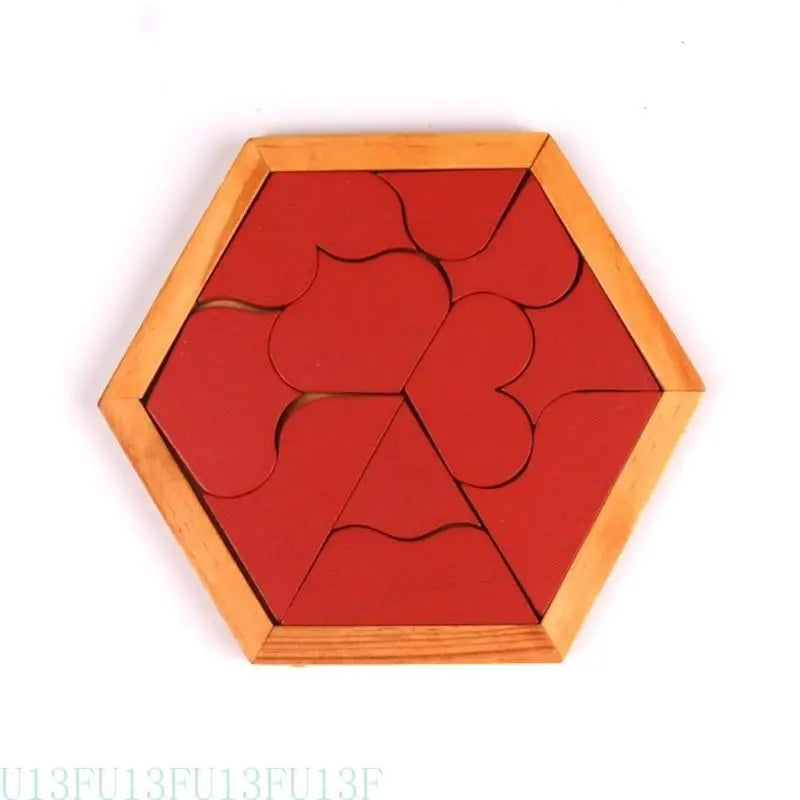Wood Hexagon Tangram Puzzle – STEM Brain Teaser for Kids & Adults