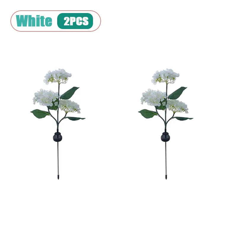 Solar Hydrangea Stake Lights 3-Head Blue Flower Garden Decor