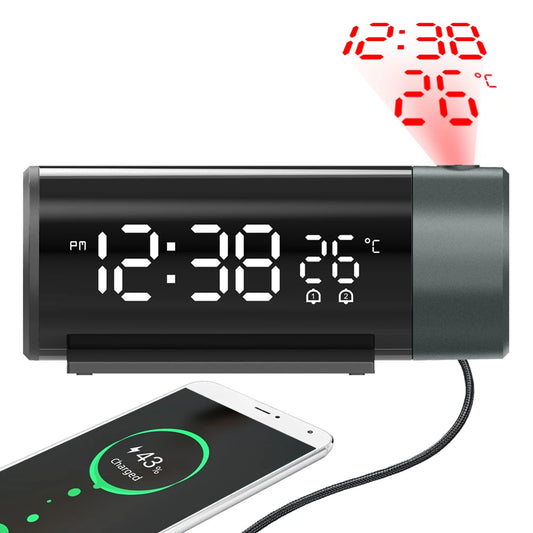 Projection Alarm Clock Digital Clock with 180° Rotatable Projector 4-Level Brightness Dimmer Digital Alarm Clock for Bedroom Peaceful Pleasures Health and Wellness black