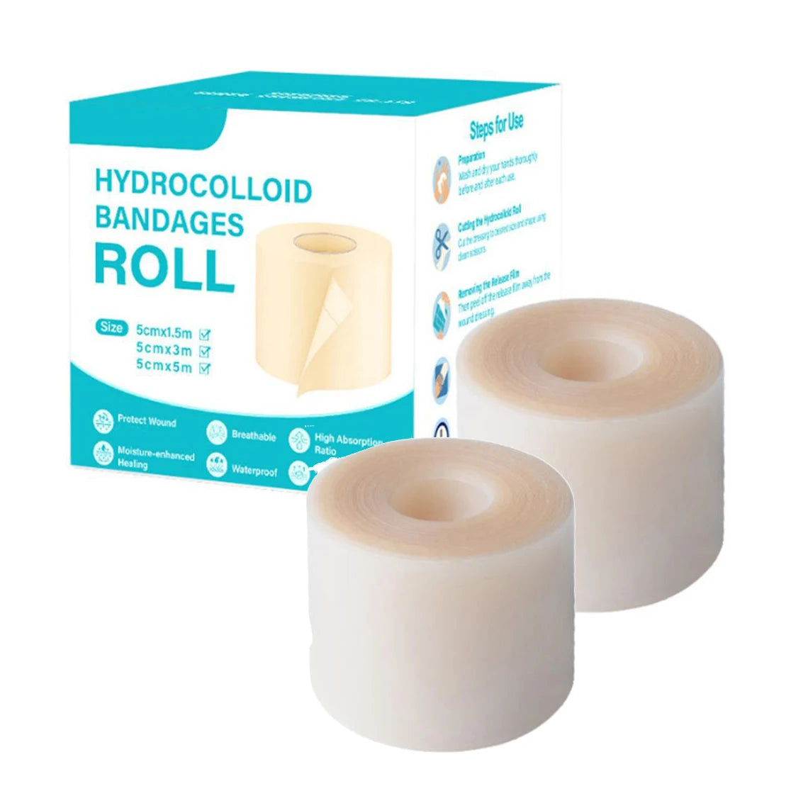 Hydrocolloid Wound Care Roll – Waterproof Self-Adhesive Bandage Dressing 5cm x 1.5m Peaceful Pleasures Health and Wellness 2 rolls