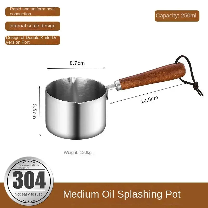 Stainless Steel Measuring Spoon with Handle Sauce Cup Wooden Handle Dipping Sauce Cup with Handle Measuring American Western Peaceful Pleasures Health and Wellness Medium pot