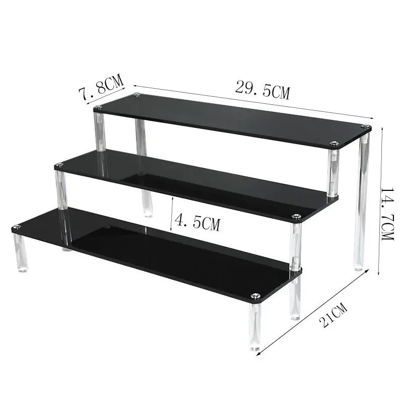 1–5 Tier Acrylic Display Stand | Riser Shelf Rack – Clear & Black