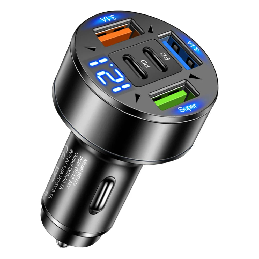 100W 5-Port Car Charger PD QC3.0 USB-C Fast Charging