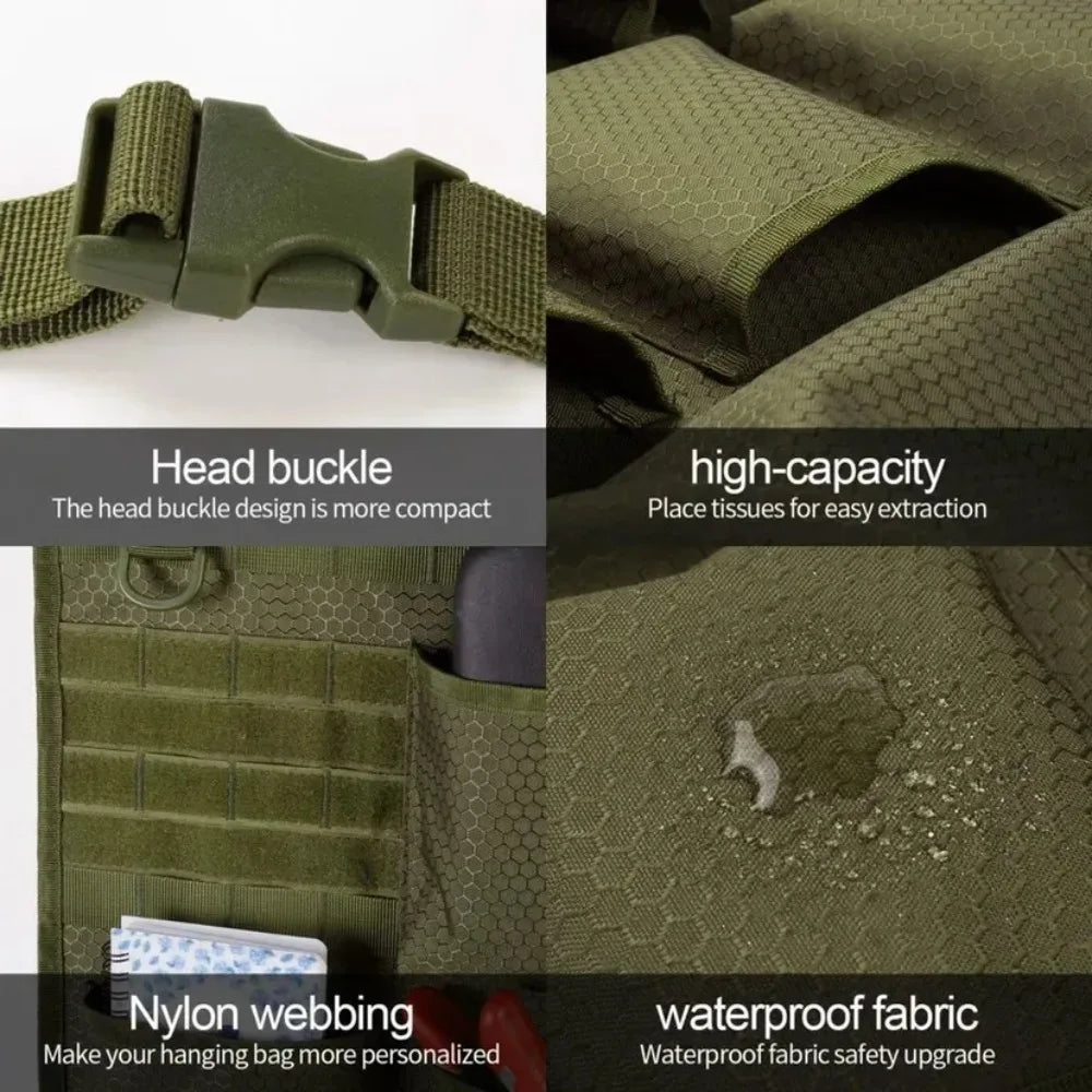 Car Seat Back Organizer Tactical Camo Multi Pocket Storage Bag Waterproof Durable Hanging for Road Trip Travel SUV Truck Family Peaceful Pleasures Health and Wellness