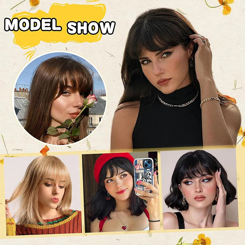 Synthetic Fake Air Bangs Natural Hair Extension Front Fringes Hairpiece Black Brown Clip In Bangs Double Sideburns Hair Styling Peaceful Pleasures Health and Wellness
