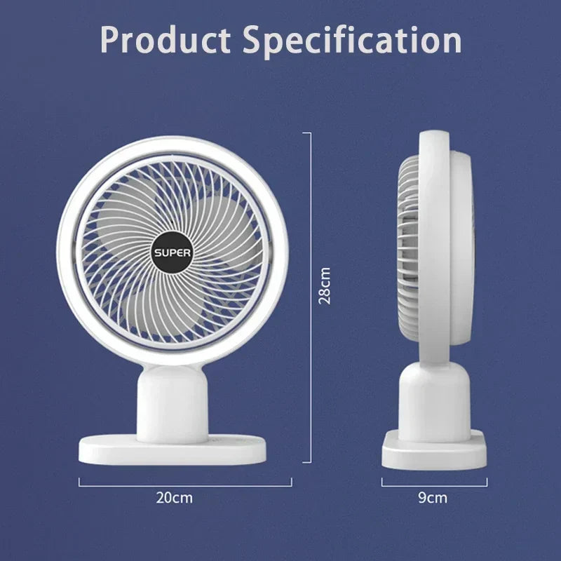 URGGU Mini USB Rechargeable Desk Fan with LED Light – 3-Speed