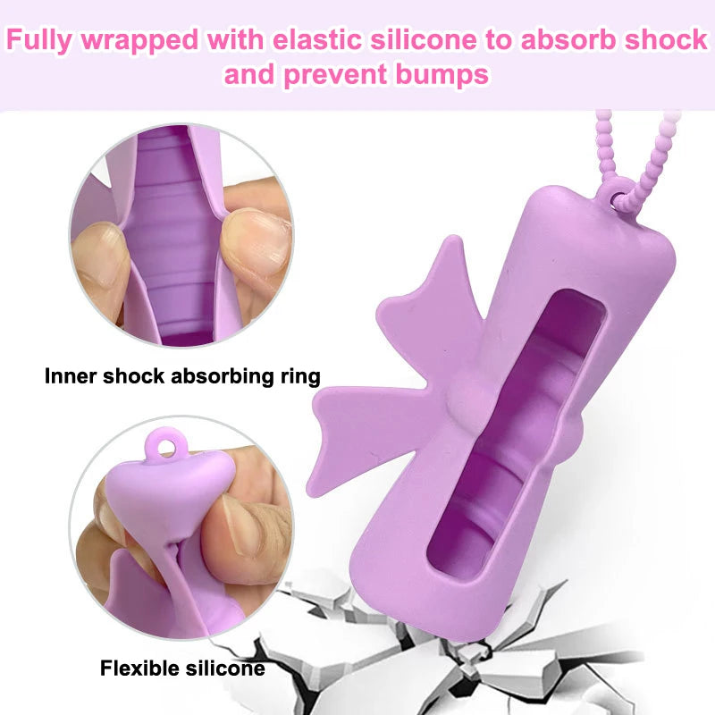Bow Candy Peanut Shape Silicone Lipstick Cover Keychains Portable Solid Color Lipstick Storage Bag Light Weight Lip Balm Holder Peaceful Pleasures Health and Wellness