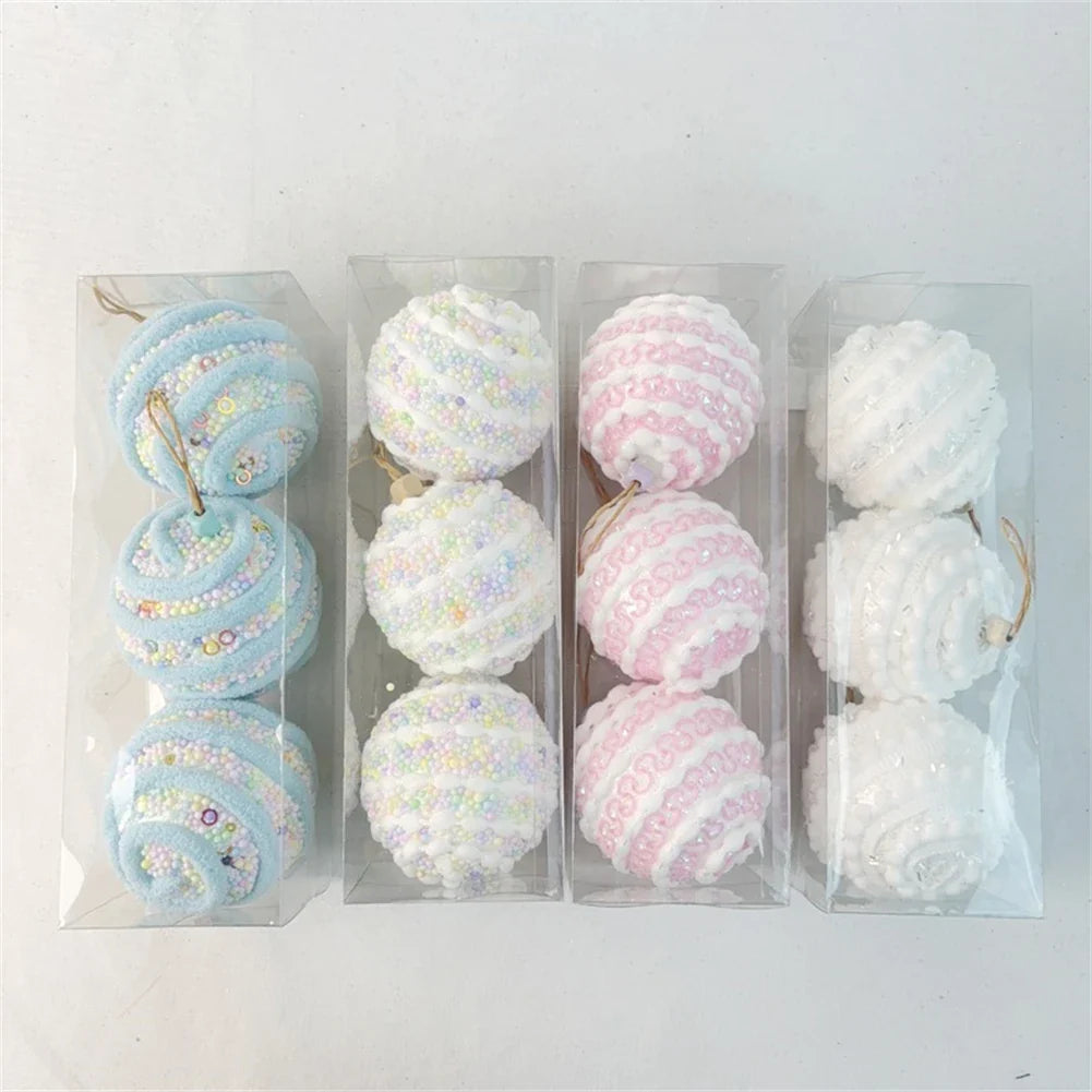 Elegant 8CM Christmas Ball Ornaments Set of 3 | Holiday Decor