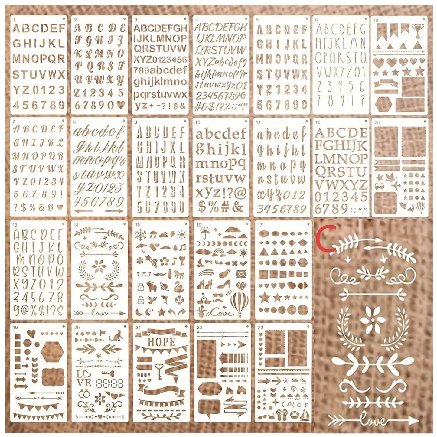 16/24Pcs Reusable Stencils Set, Abstract Texture Brick Pattern for Painting, Drawing, Card Making,Canvas, Furniture,Mixed Media Peaceful Pleasures Health and Wellness C