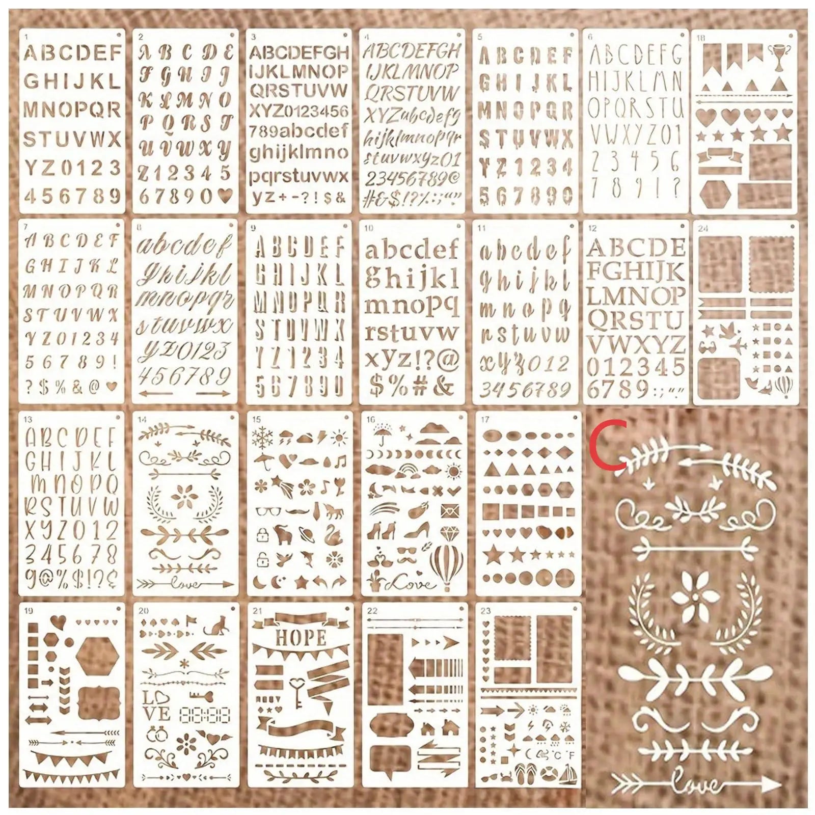 16/24Pcs Reusable Stencils Set, Abstract Texture Brick Pattern for Painting, Drawing, Card Making,Canvas, Furniture,Mixed Media Peaceful Pleasures Health and Wellness C