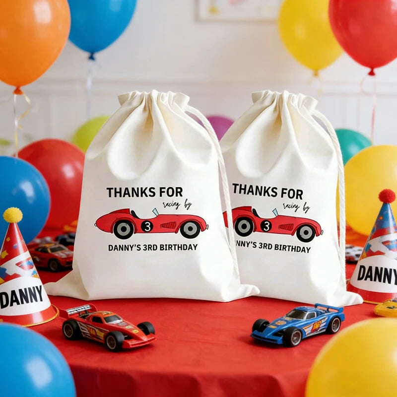 Personalized Race Car Drawstring Favor Bags | Kids Birthday