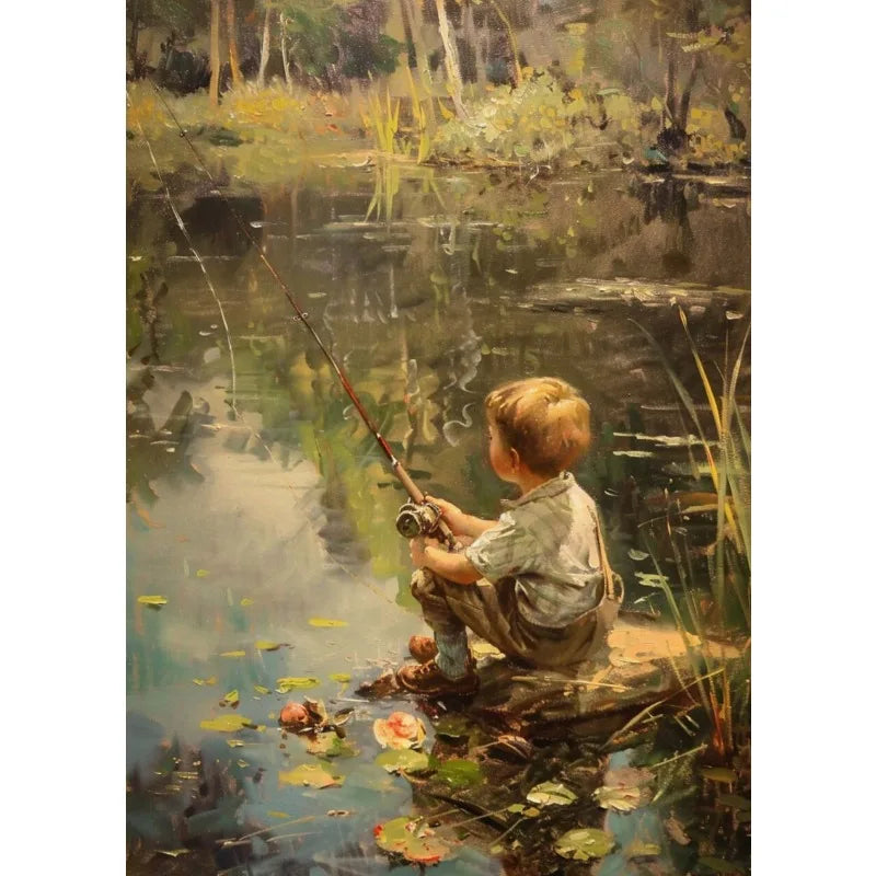 Retro Fishing Boys Canvas Wall Art | Farmhouse & Nursery Decor